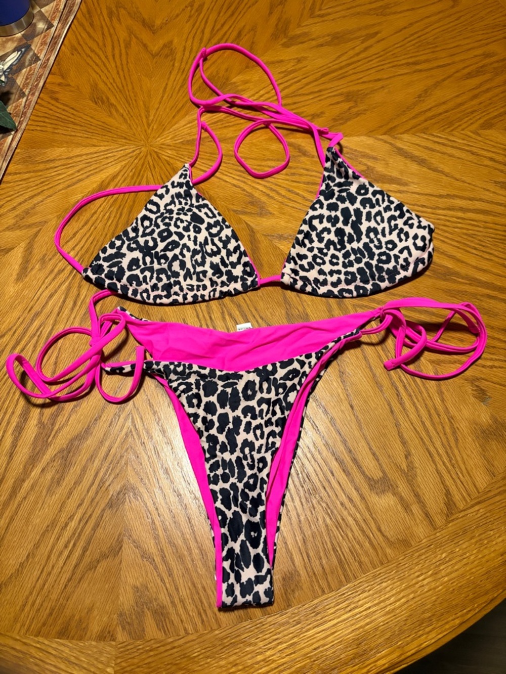 Leopard Print & Hot Pink String Bikini